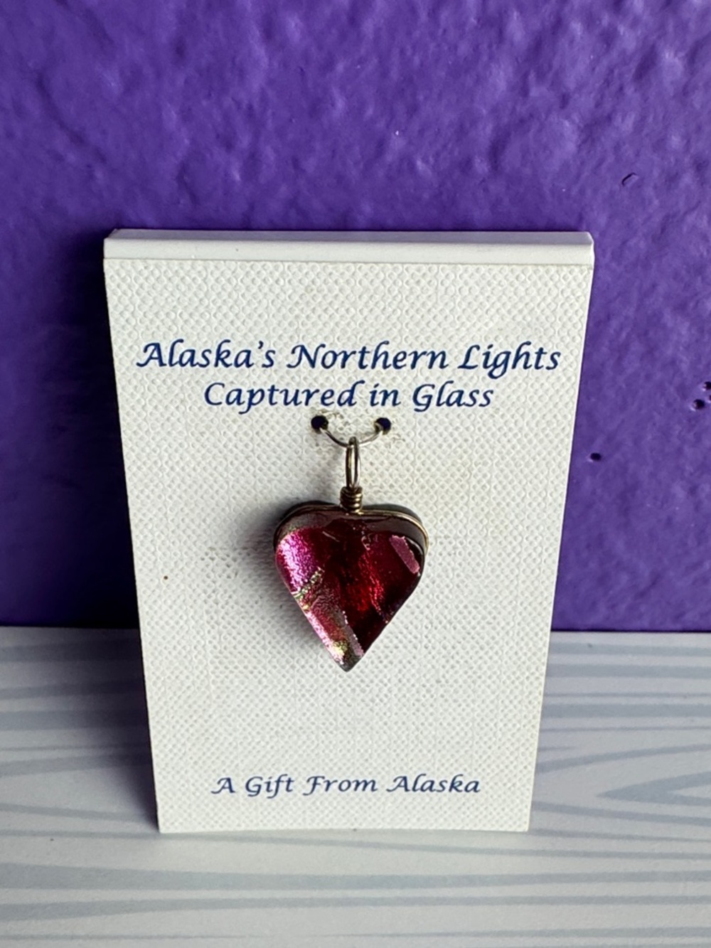 Alaska’s Northern Lights Heart Pendant Necklace in Pink and Red